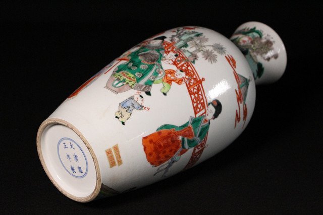 博物館展示品　来歴有　5070　大清雍正年製　色絵瓶　人物紋　高さ約45.5ｃm　（検）棒槌瓶 仙人 唐物　中国美術_画像8