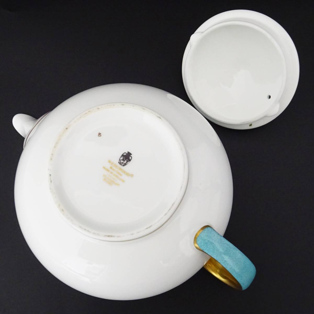 ウェッジウッド ユーランダーパウダーターコイズ ティーポット 金彩 洋食器 WEDGWOOD 80サイズ発送 KK-2701424-302-mrrz_画像6