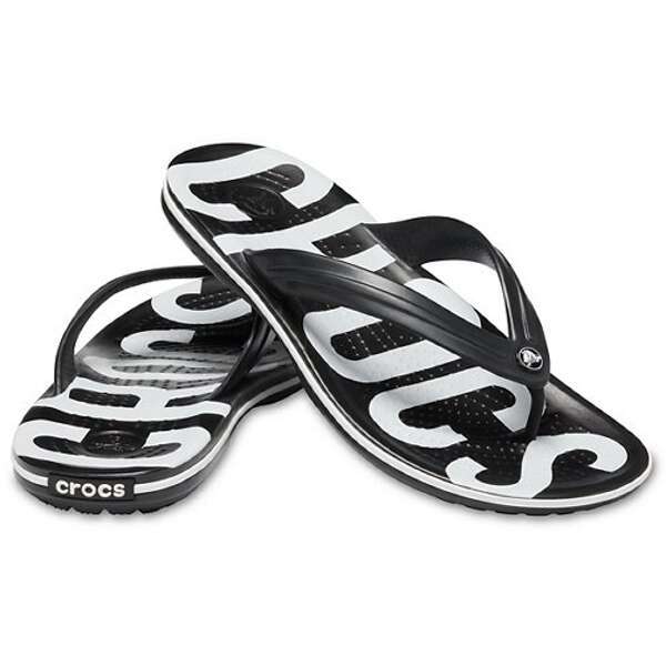 22cm クロックス crocs クロックバンド プリンテッド フリップ ブラック ホワイト Crocband Printed Flip Black / White M4W6 新品_画像1