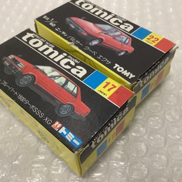 1 jpy ~ black box Tomica Nissan Pulsar coupe Exa, Nissan Bluebird 1800 turbo SSS-XG made in Japan 