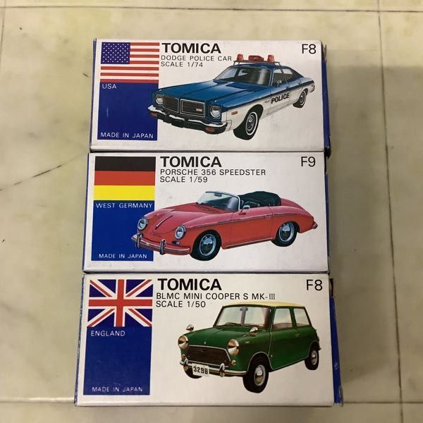1 jpy ~ blue box Tomica made in Japan Dodge koro net custom, Porsche 356 Speedster other 