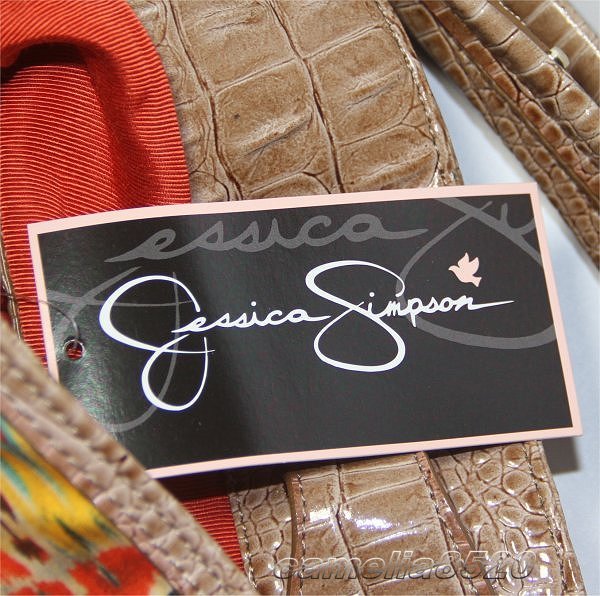 Jessica Simpson ジェシカ シンプソン ショルダー トート バッグ ベージュ レザー + テキスタイル クロコ型押し 新品 展示品 大きいサイズ_画像7