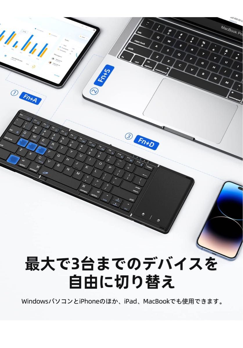 Omikamo Bluetooth キーボード 折り畳み式 ワイヤレス キーボード 大型タッチパッド付き 未使用品