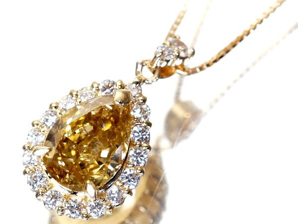1 иен ~[ ювелирные изделия высшее ] очень большой 1 шарик натуральный желтый бриллиант 1.981ct& бок diamond 0.37ct супер высококлассный K18YG колье k8407vil[ бесплатная доставка ]