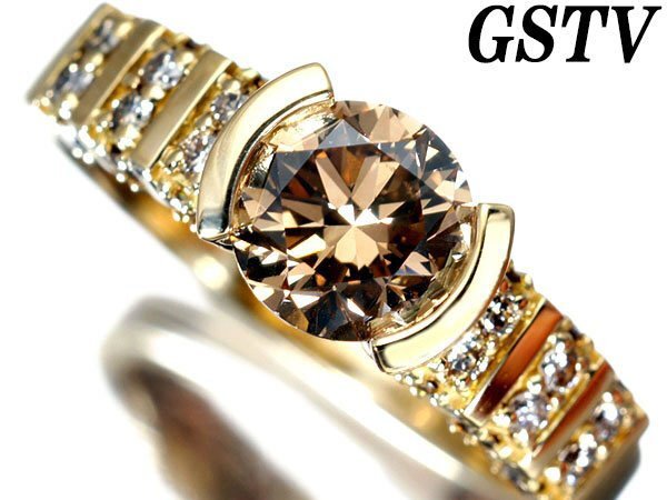 1 jpy ~[ jewelry ultimate ]GSTV finest quality natural 1 bead Brown diamond 1.00ct& natural diamond 0.23ct super high class K18YG ring a1114rm[ free shipping ]