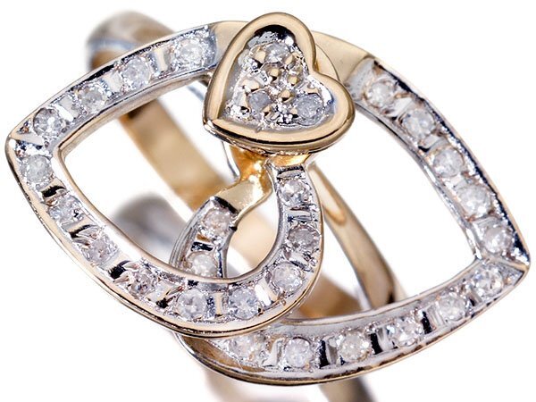 1 jpy ~[ jewelry ultimate ]CUTE. rotation Heart design! natural diamond high class K14YG&K14WG ring t4290vklm[ free shipping ]