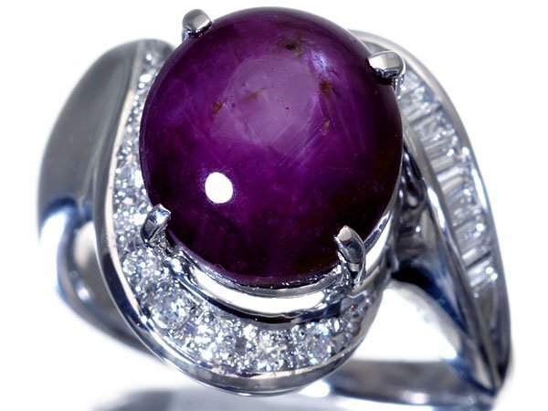 1 jpy ~[ jewelry ultimate ] non heating guarantee large grain natural non heating purple Star sapphire 6.79ct& good quality diamond 0.20ct high class Pt900 ring k8527ml[ free shipping ]