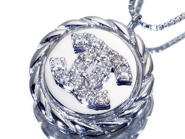 1 jpy ~[ jewelry ultimate ] stylish logo design shines! natural diamond high class K18WG&Pt850 pendant necklace k8559ov[ free shipping ]