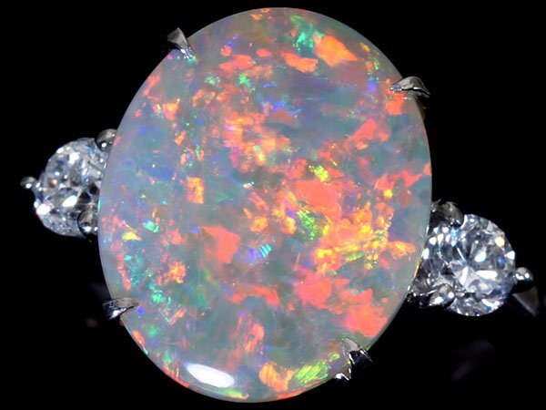 1円～【ジュエリー極】神秘的上質遊色湧く！大粒上質天然オパール4.77ct＆上質ダイヤモンド0.32ct 高級Pt900リング k8586km【送料無料】_画像2