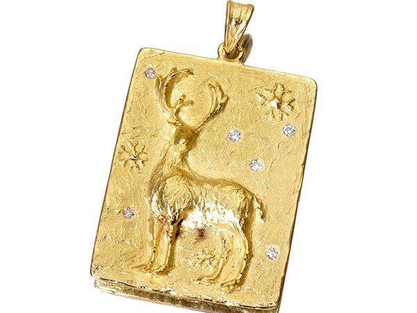 1 jpy ~[ jewelry ultimate ] rock .. two gorgeous deer design natural diamond 0.08ct high class K18YG pendant head t4309zr[ free shipping ]