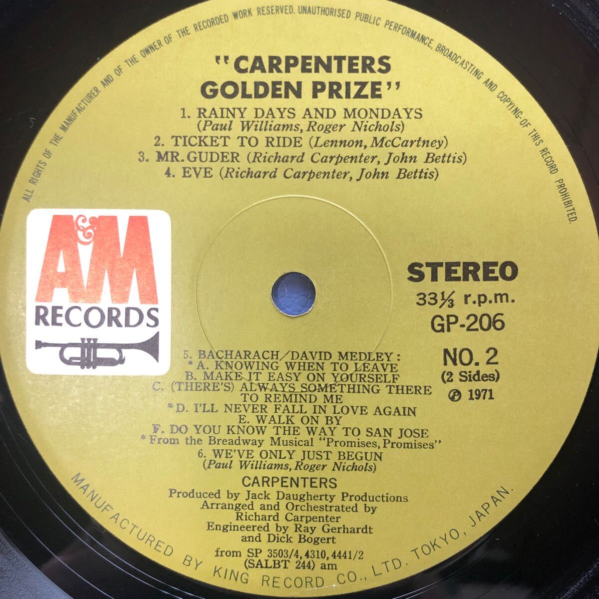 i LP カーペンターズ Carpenters Golden Prize ゴールデン・プライズ 見開きジャケライナー レコード 5点以上落札で送料無料_画像6