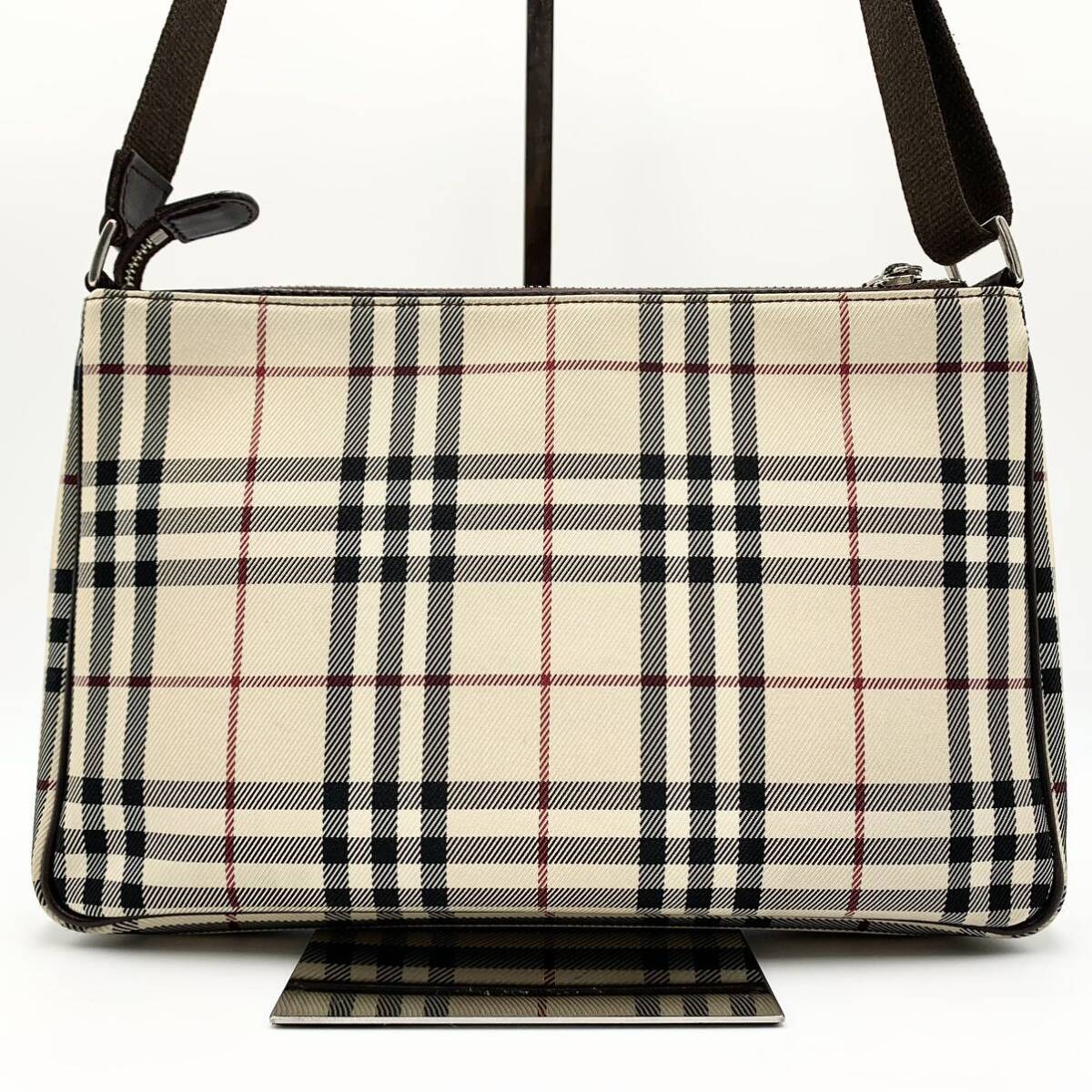 792【極美品】BURBERRY バーバリー ショルダーバッグ クロスボディ サコッシュ 斜めがけ ノバチェック ロゴプレート レザー 革 キャンバス_画像3