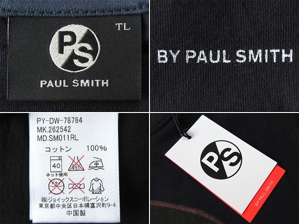 新品 タグ付き PS Paul Smith ポールスミス 2016AW グラデーションロゴプリント デカロゴ ロングTシャツ カットソー TL ネイビー 紺 ロンT_画像6