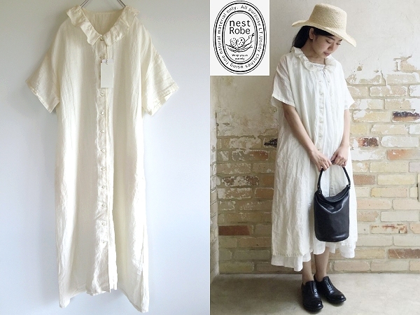 値頃 ネストローブ Robe nest タグ付き 新品 2017SS コート 麻 オフホワイト FREE リネンシャツワンピース ワイド ドロップショルダー フリル襟 ワンピース 値頃 ネストローブ Robe nest タグ付き 新品 2017SS コート 麻 オフホワイト FREE リネンシャツワンピース ワイド ドロップショルダー フリル襟 ワンピース