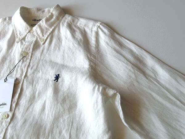 新品タグ付 Gymphlex ジムフレックス LINEN CLOTH SHIRTS ロゴ刺繍 リネンクロス BDシャツ 14 白 ホワイト 日本製 ネコポス対応_画像5