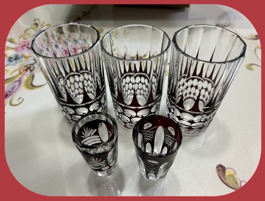 ★ 昭和初期の 江戸切子 グラス（３）＋ショットグラス（２）計5個セット・長期保管品_画像3