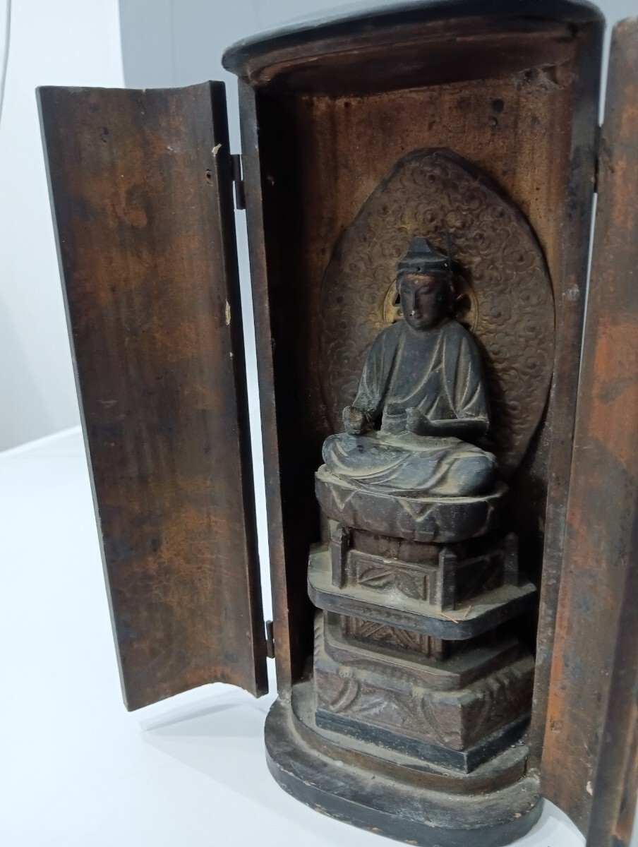 特別出品　仏教美術 時代木彫 室町期 文殊菩薩坐像 仏像 厨子_画像7