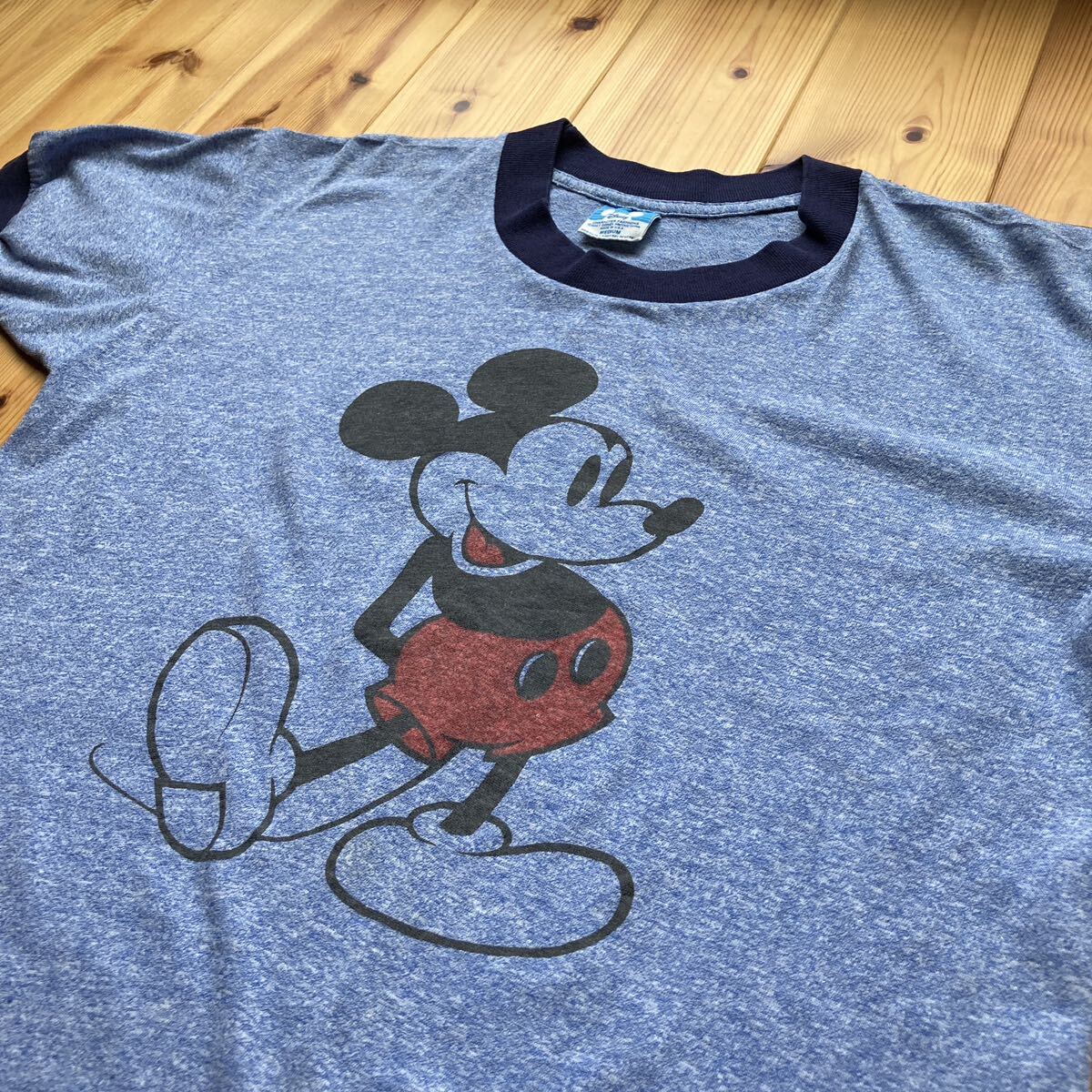 80'Sビンテージ★ミッキー・マウス リンガー Tシャツ★霜降りブルー Mサイズ/USA製 Mickey Disney ディズニー_画像1