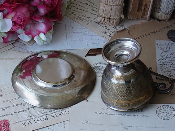 (.) Vintage серебряный plate монограмма cup & блюдце дисплей 