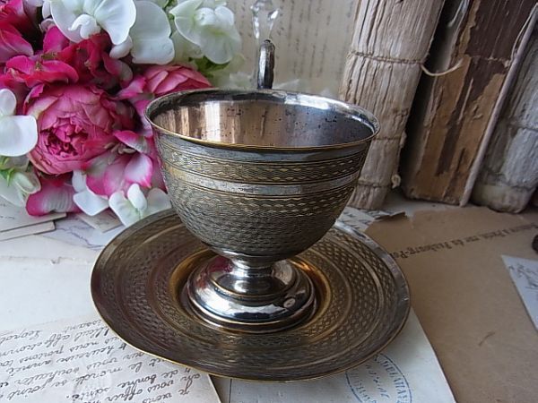 (.) Vintage серебряный plate монограмма cup & блюдце дисплей 