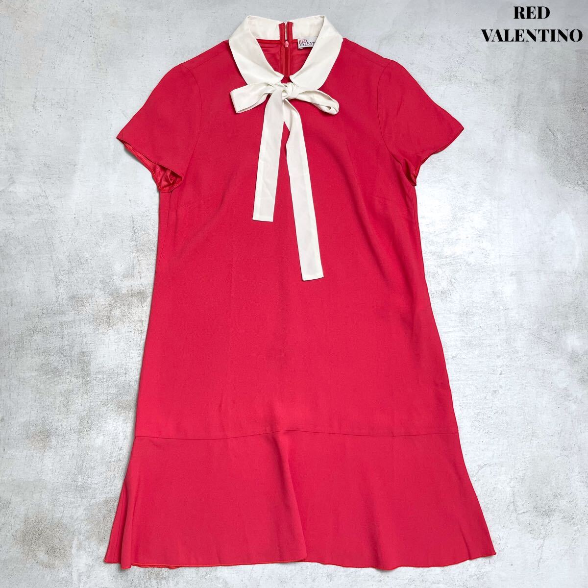【美品】RED VALENTINO レッド ヴァレンティノ 丸襟 ボウタイ ワンピース 44 ピンク系 上品_画像1