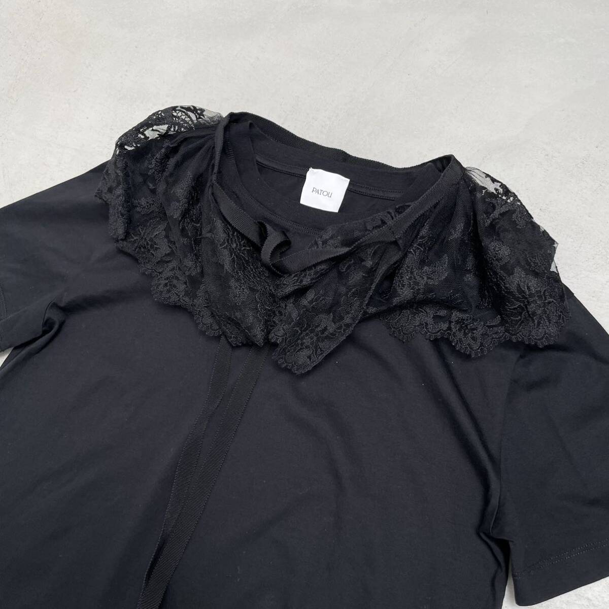 【美品】Patou パトゥ レース 付け襟 半袖 カットソー Tシャツ ロゴ S_画像3