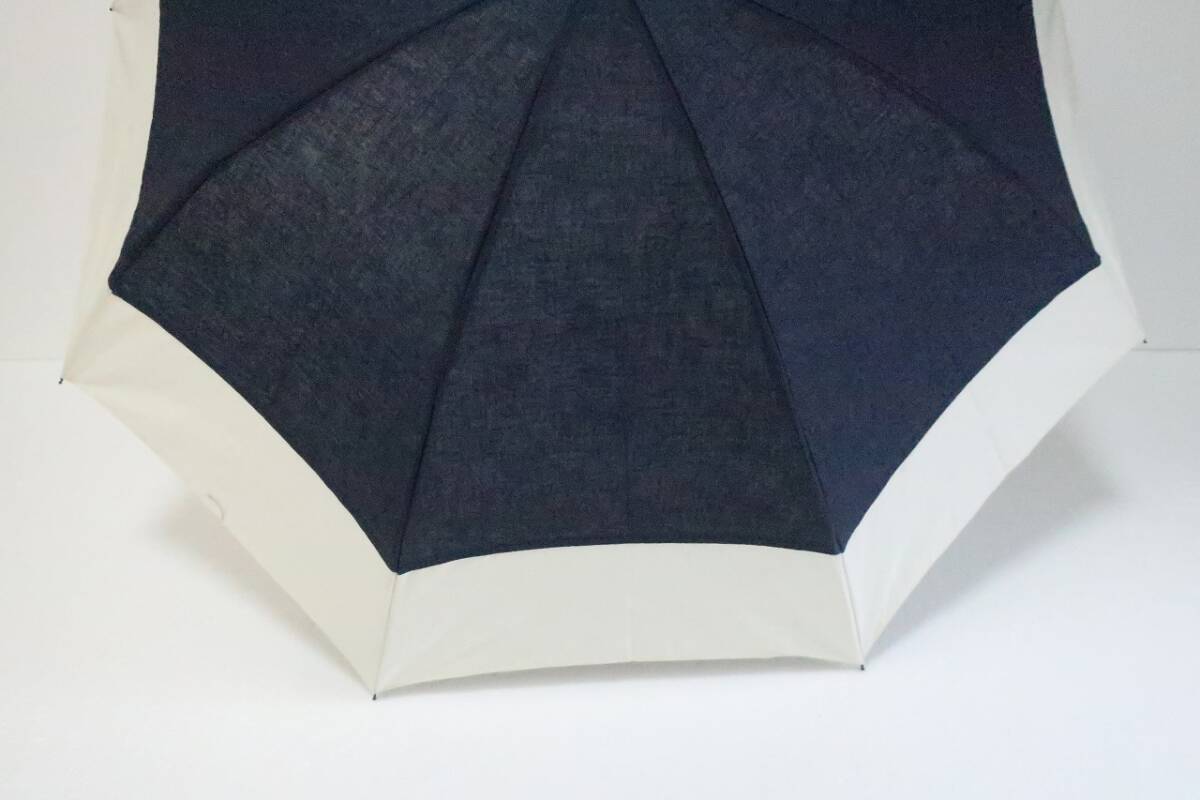 新品　ムーンバット製　高級ブランド　GRACY　グレイシー 　麻混　日本製　UV遮蔽率９９％以上　折り畳み日傘　A13　ネイビー×ホワイト系_画像4