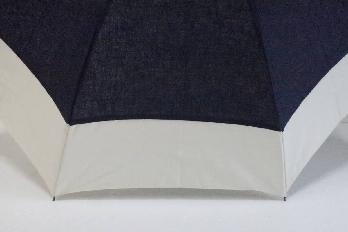 新品　ムーンバット製　高級ブランド　GRACY　グレイシー 　麻混　日本製　UV遮蔽率９９％以上　折り畳み日傘　A13　ネイビー×ホワイト系_画像5