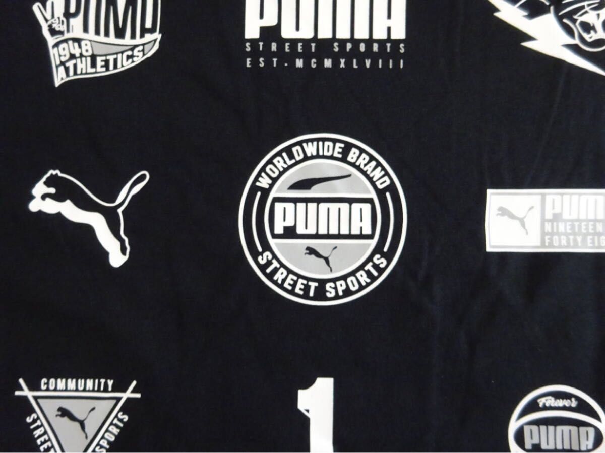 新品 150 2枚 PUMA プーマ 大人気!!半袖ロゴ総柄Ｔシャツ バックプリントが大人気!!半袖Tシャツ ブラック・黒