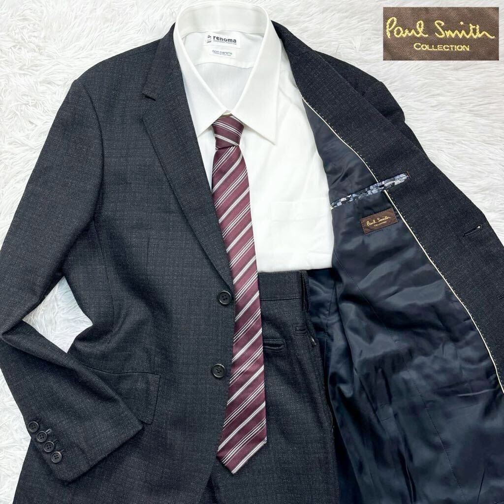 【極美品Lサイズ!!!】 Paul Smith collection ポールスミス コレクション スーツ チェック柄 裏地 花柄 黒 2B メンズ _画像1