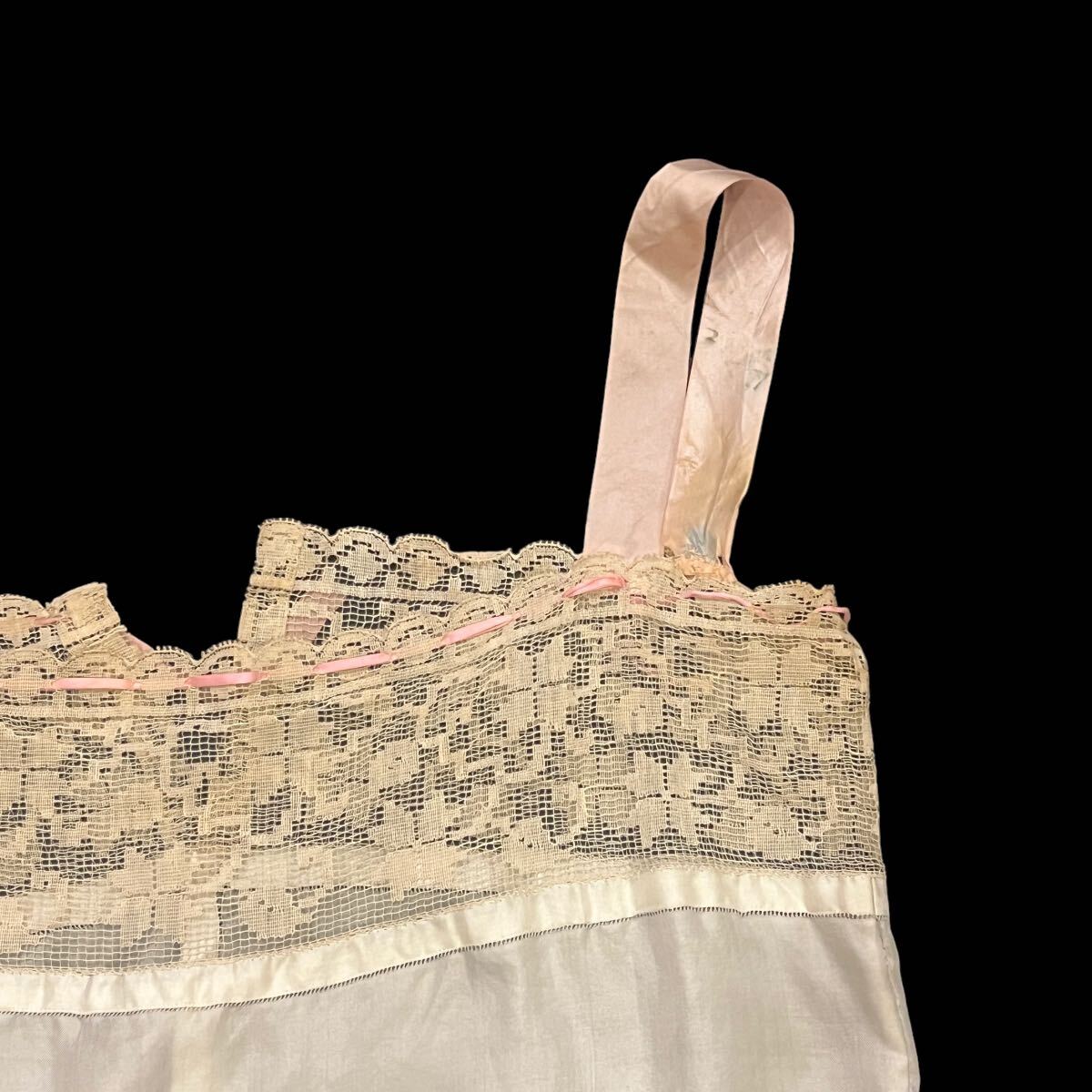  antique 20*s race silk camisole ribbon f trumpet -20 period antique vintage old clothes France 