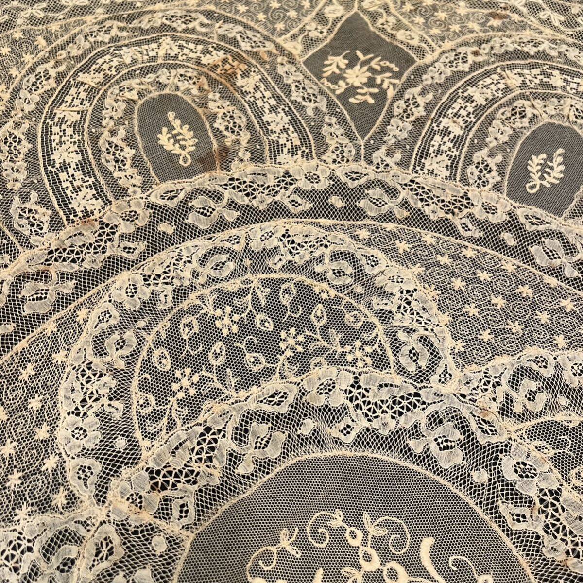 アンティーク　レース　総レース　テーブル　クロス　フランス　antique vintage テーブルセンター　刺繍_画像3