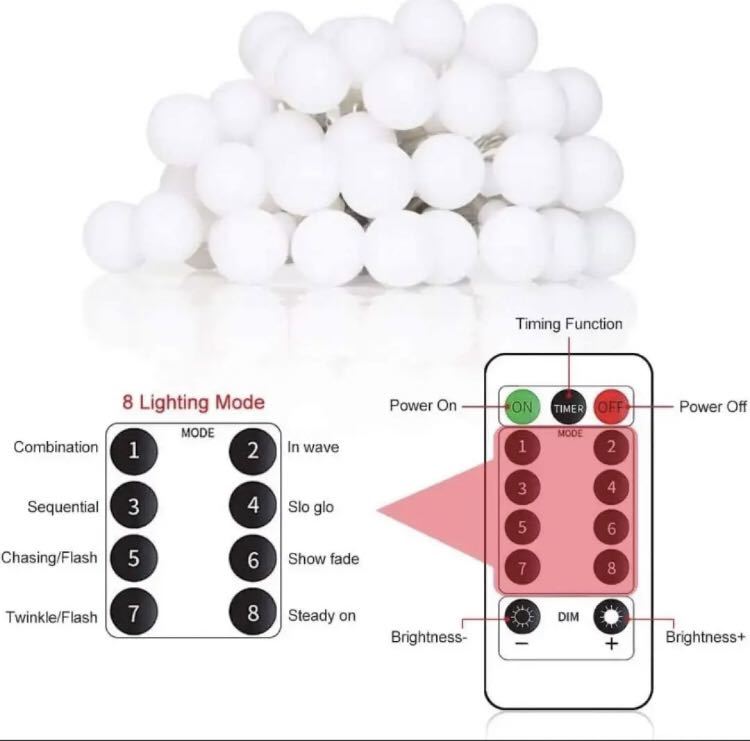 LEDイルミネーションライト 10m 8パターン USB式　ストリングスライト_画像8
