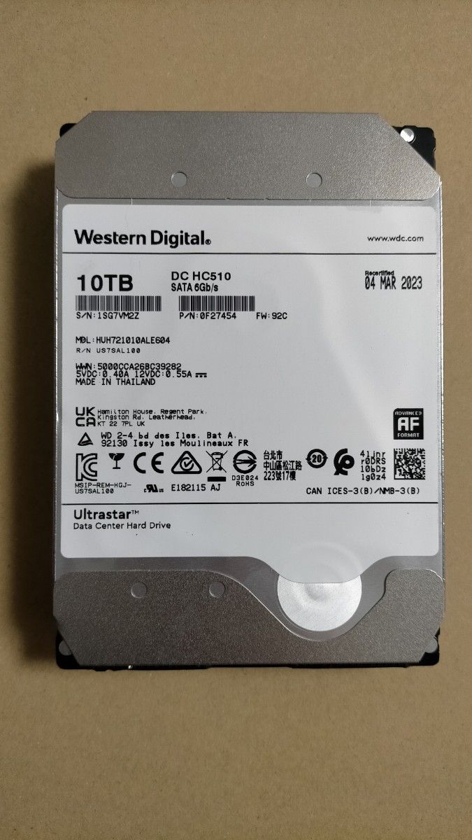 2点セット 新品同様 Western Digital HC510  7200rpm CMR 内蔵HDD 10TB  計20TB