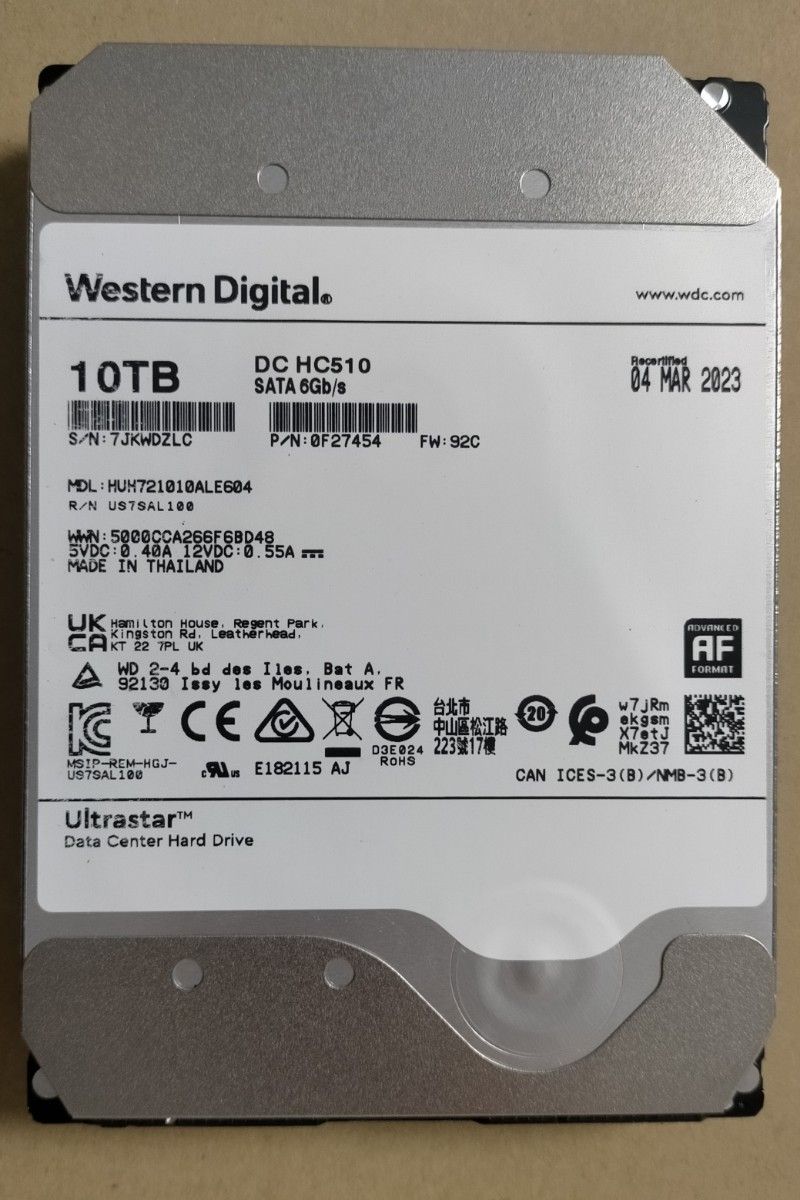 2点セット 新品同様 Western Digital HC510  7200rpm CMR 内蔵HDD 10TB  計20TB
