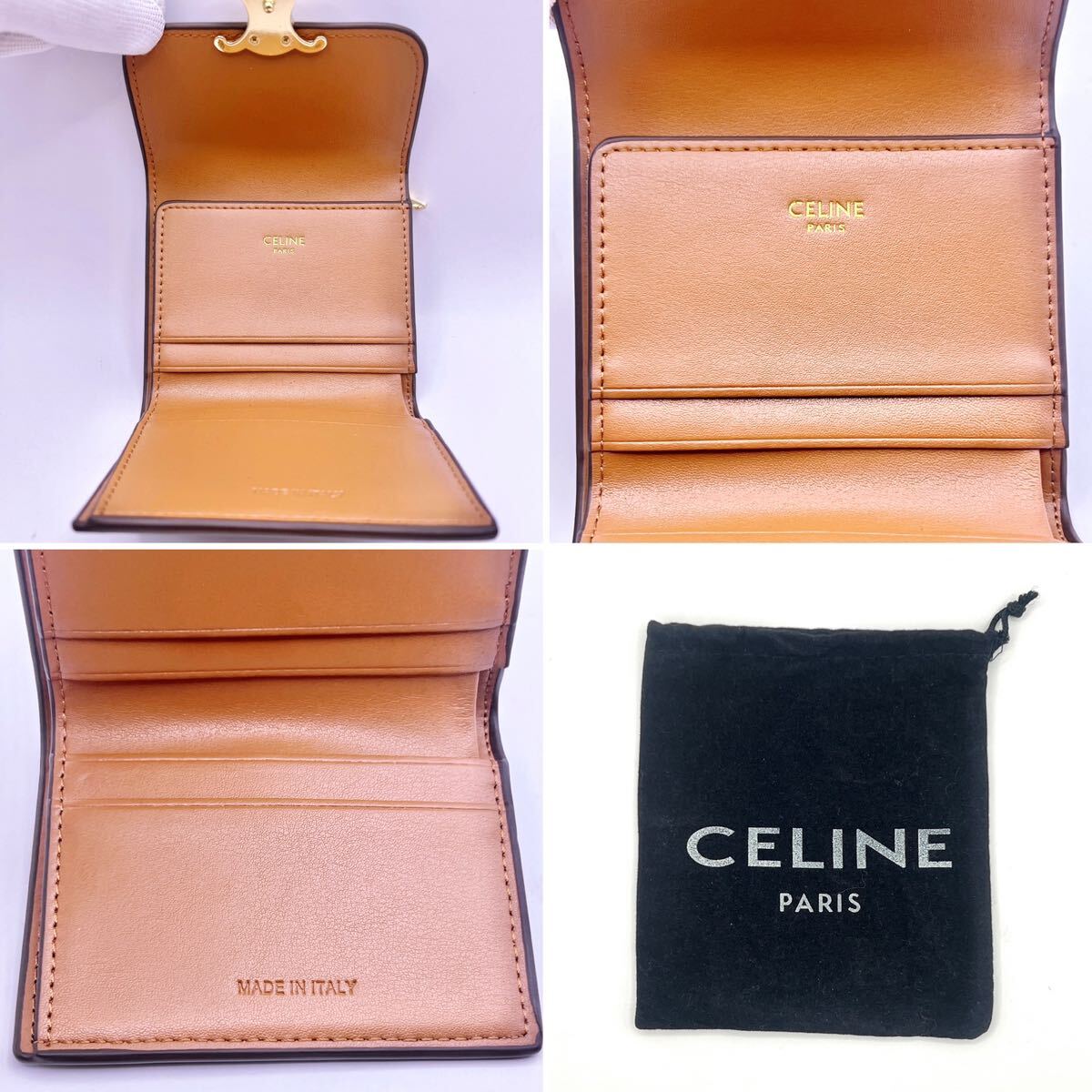  new goods unused [. height. excellent article ]CELINE Celine folded wallet Trio mf metal fittings coin wallet compact wallet lady's three folding new work 