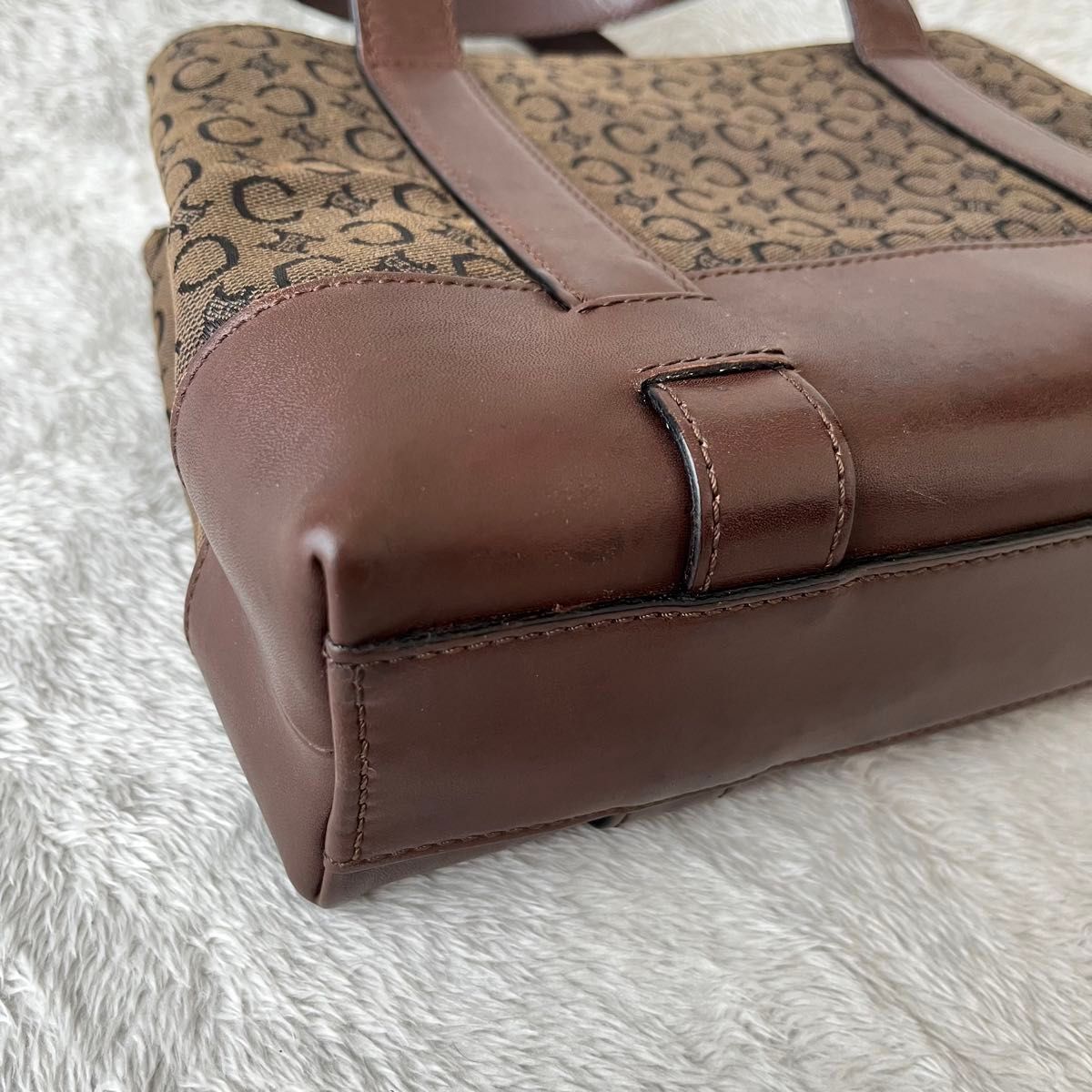 【中古・極美品】CELINE セリーヌ　 ハンドバッグ ミニトートバッグ　Cマカダム柄　 キャンバス　レザー　