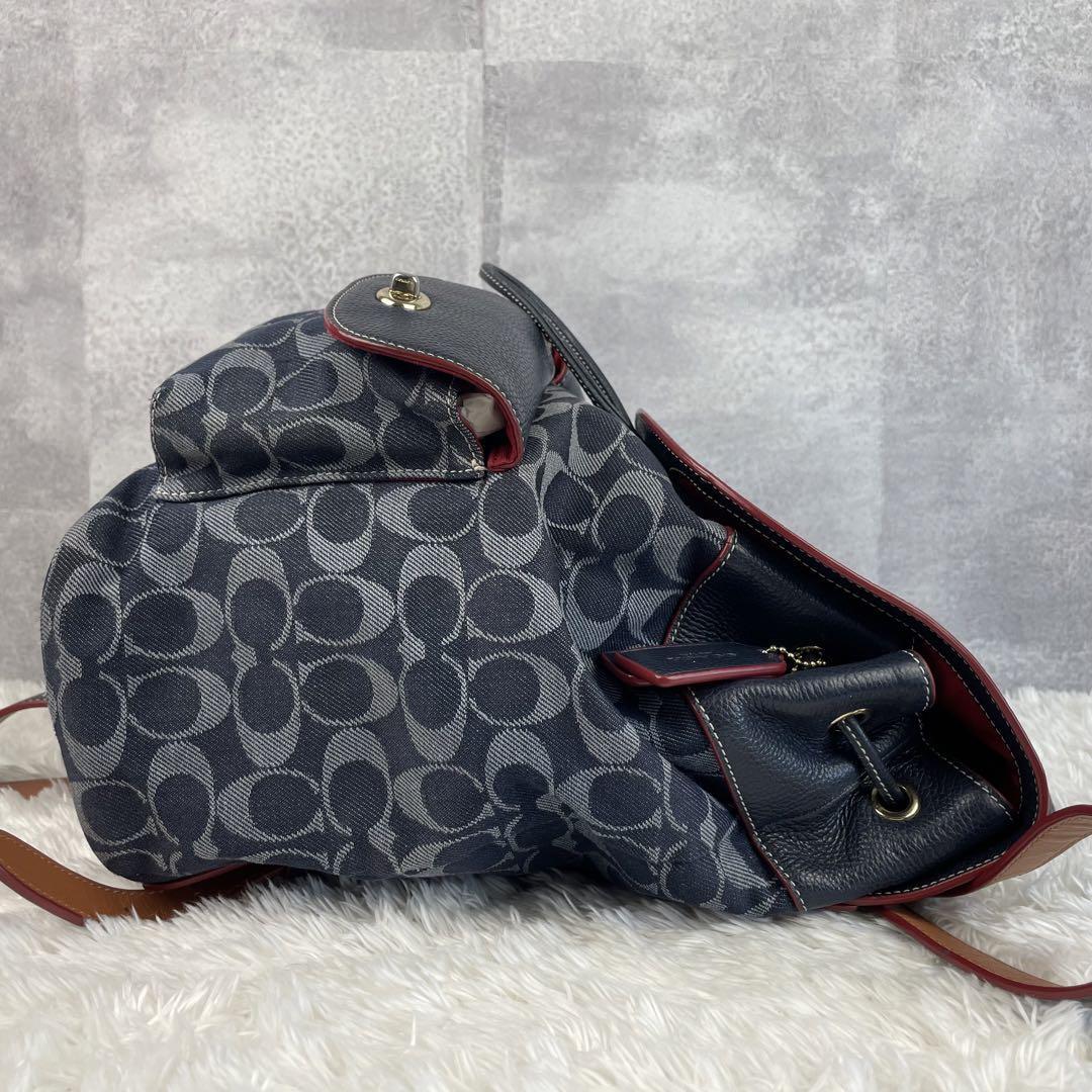 美品　コーチ　リュック　バックパック　シグネチャー　デニム　レザー　ターンロック　COACH F37589 メンズ　レディース_画像3