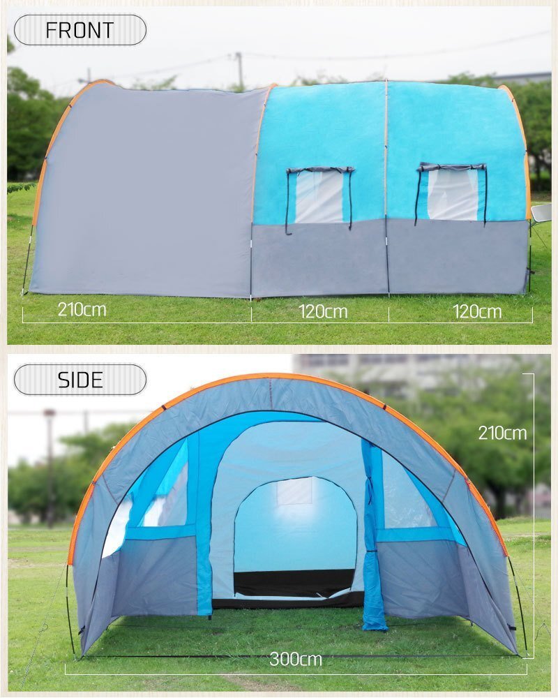 【TN-09】アウトドア 6人用 ドーム型テント ファミリーテント 就寝スペース＋リビング付 3ルームテント キャンプ レジャー BBQ 防水の画像5