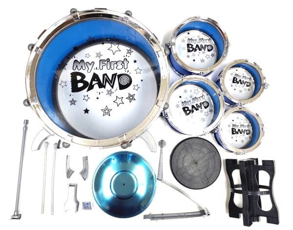 [.... among . even large sound . doesn't go out safety design ]5.. drum . cymbals, stick, chair has .. authentic style! Kids drum set ( blue color )