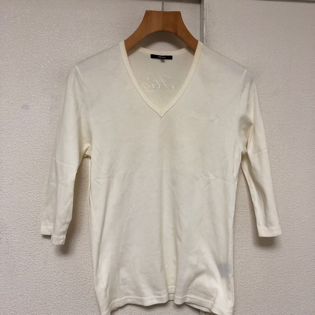 日本製シェラックshellac刺繍 七分袖ヘビーウエイトTシャツ48の画像3