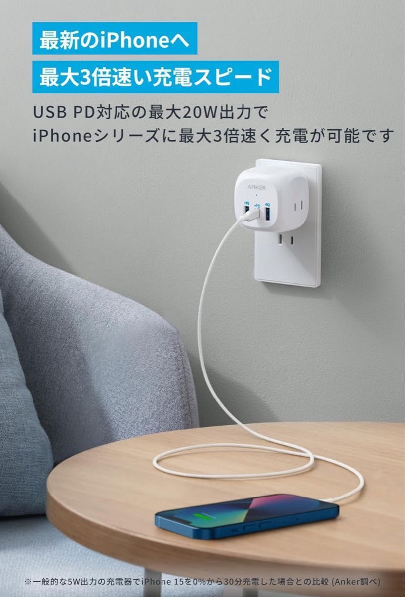 Anker PowerExtend (6-in-1)(USBタップ 電源タップ AC差込口 USB-Cポート USB-Aポート)