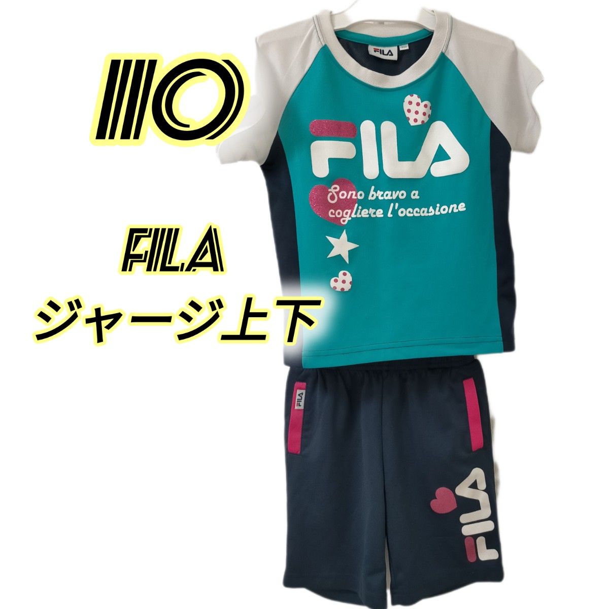 110 FILA ジャージ 上下セット 半袖 短パン セットアップ ハーフパンツ  ジュニア ネイビー Tシャツ スポーツ 上下