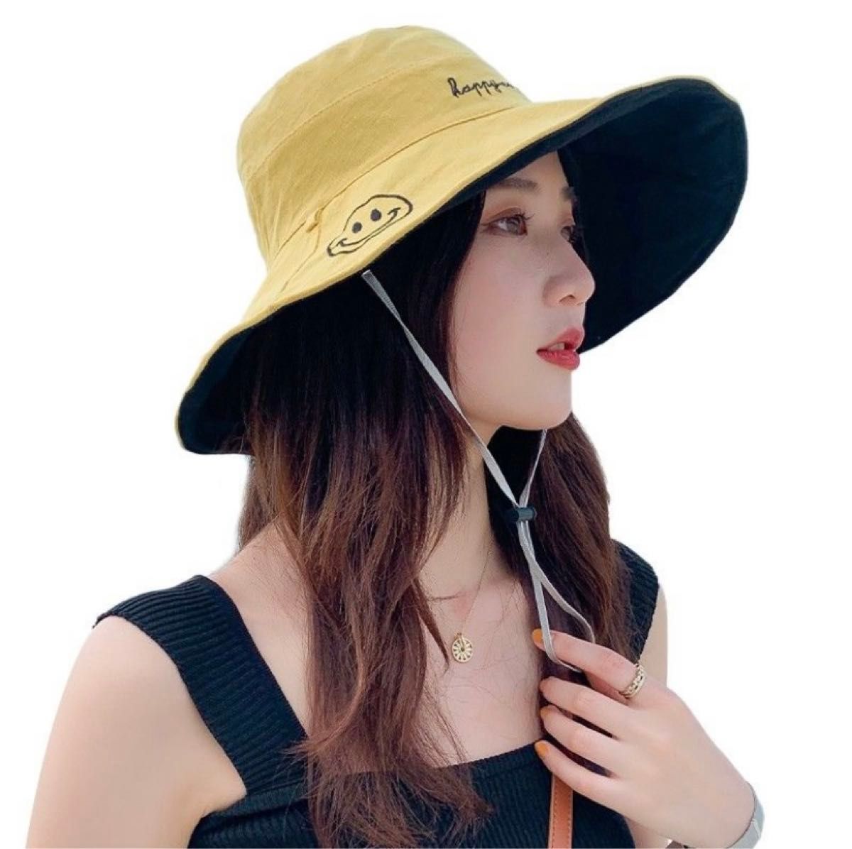 帽子レディース UVカット リバーシブル　帽子 日よけ つば広 あご紐付 紫外線対策 日焼け防止 折りたたみ 小顔 効果
