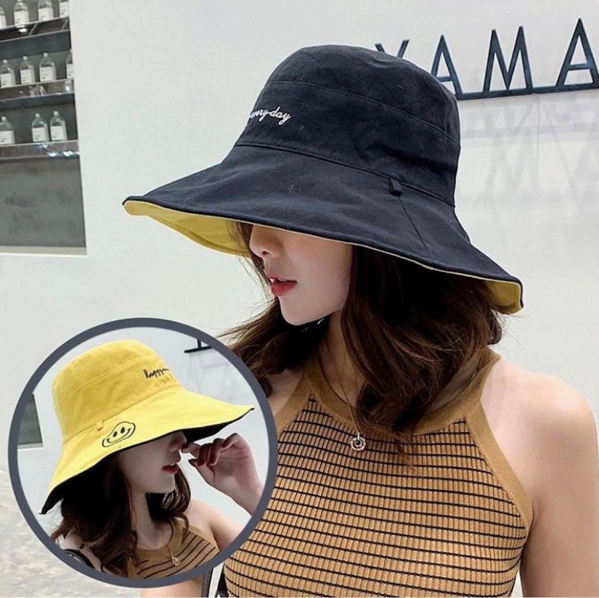 帽子レディース UVカット リバーシブル　帽子 日よけ つば広 あご紐付 紫外線対策 日焼け防止 折りたたみ 小顔 効果