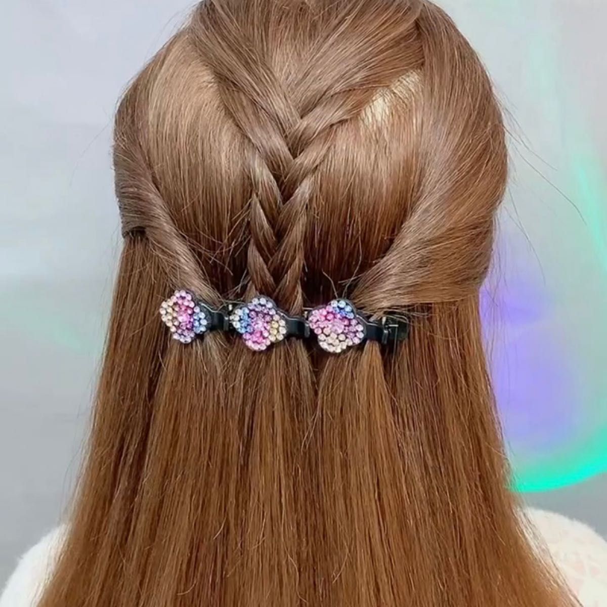 【2本セット】編み込み風 簡単垢抜けヘアアレンジ お花の3連ヘアクリップ 可愛い ヘアピン