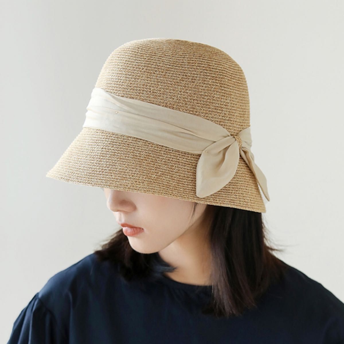 ストローハット つば広 帽子 UVカット 折り畳み 麦わら帽子 たためる小顔効果 紫外線対策 UV対策 リボン 日焼け止め 帽子c