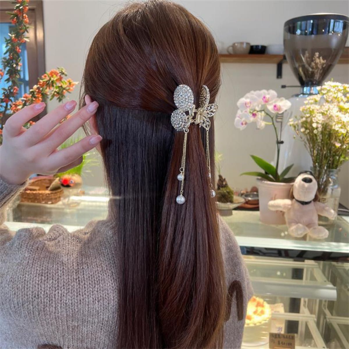 バレッタ リボン ヘアアクセサリー 髪飾り 髪留め 結婚式 ヘアピン ラインストーン ヘアクリップ  小さめ 上品