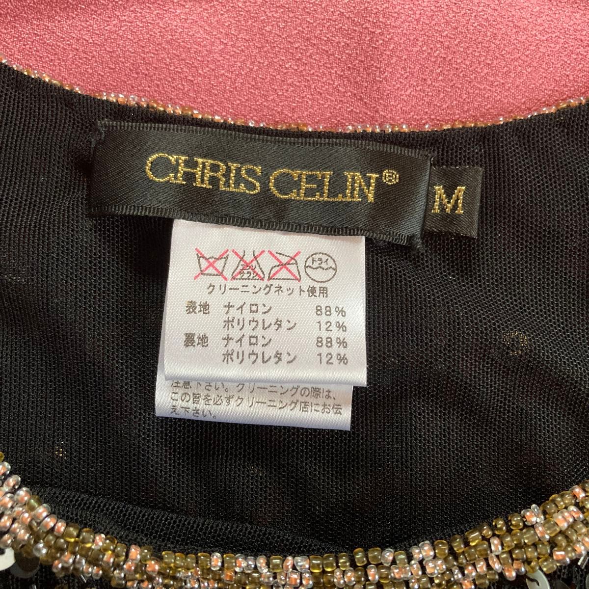 CHRIS CELIN クリスセリーン ビーズ　スパンコール付き　タンクトップ　 ノースリーブ　 トップス　M 黒系　used 