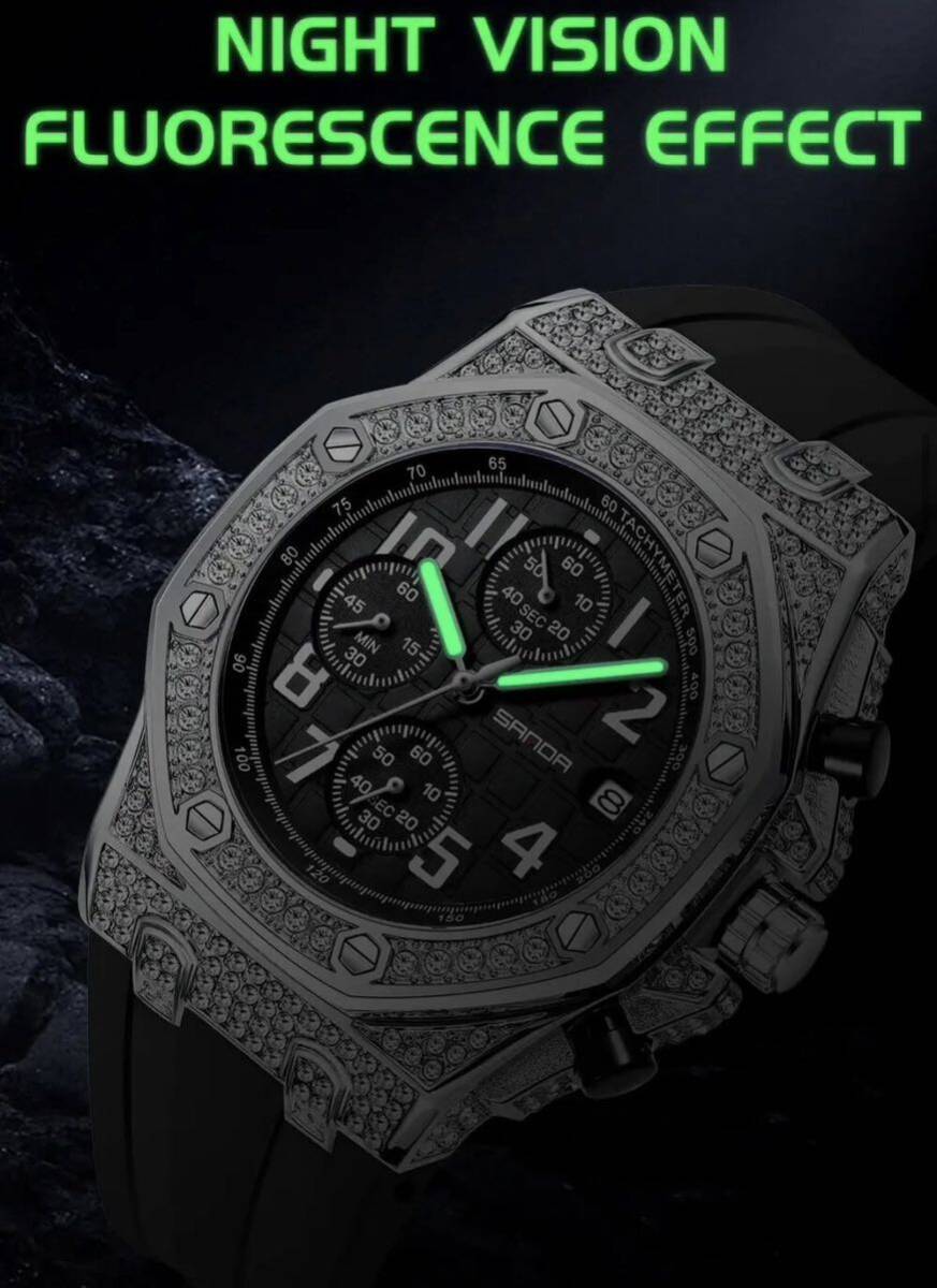 新作　メンズ腕時計 オマージュ　ジルコニア　　防水腕時計　カレンダー　クロノグラフ　黒文字盤 スーツ　A2183大人気商品_画像7